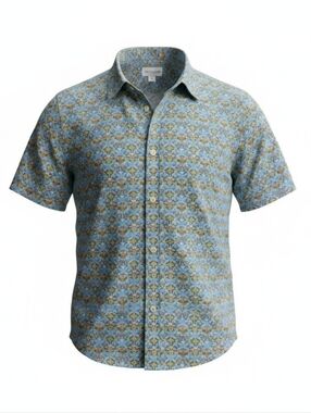 Short-Sleeve Casual Button-Down Shirt in Light Blue and Tan